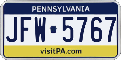 PA license plate JFW5767