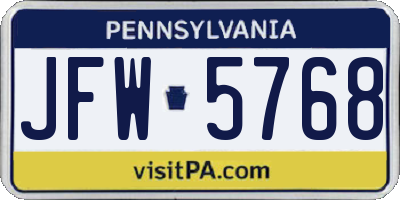 PA license plate JFW5768