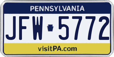 PA license plate JFW5772