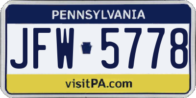 PA license plate JFW5778