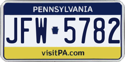 PA license plate JFW5782
