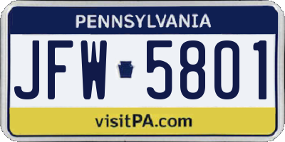 PA license plate JFW5801