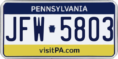 PA license plate JFW5803
