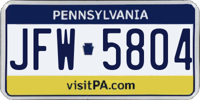 PA license plate JFW5804