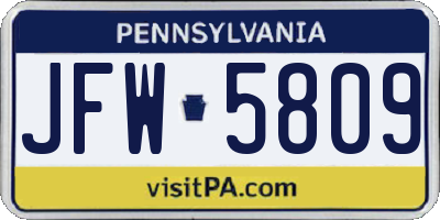 PA license plate JFW5809