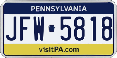 PA license plate JFW5818