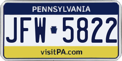 PA license plate JFW5822