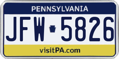 PA license plate JFW5826
