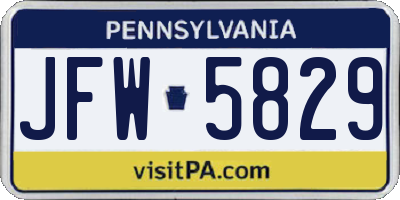 PA license plate JFW5829