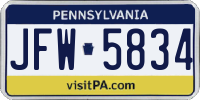 PA license plate JFW5834