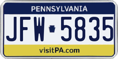 PA license plate JFW5835