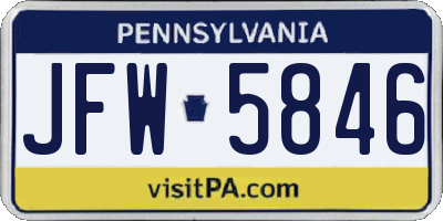 PA license plate JFW5846
