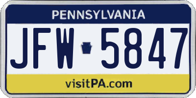PA license plate JFW5847