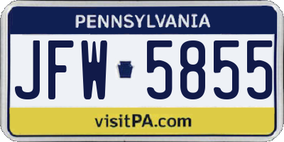 PA license plate JFW5855