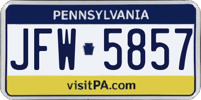 PA license plate JFW5857