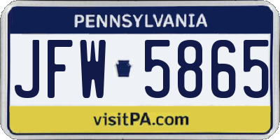 PA license plate JFW5865