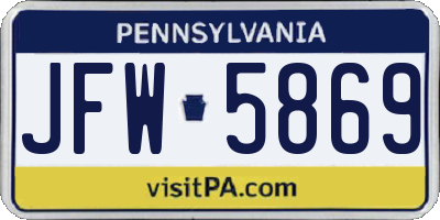 PA license plate JFW5869