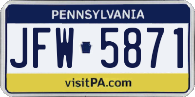 PA license plate JFW5871
