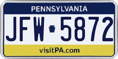 PA license plate JFW5872