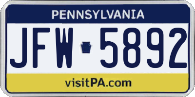PA license plate JFW5892