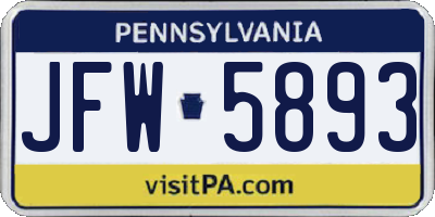 PA license plate JFW5893