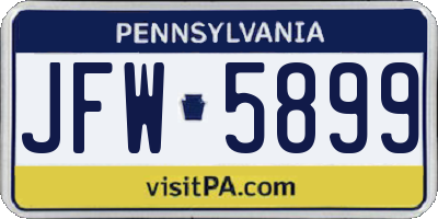 PA license plate JFW5899