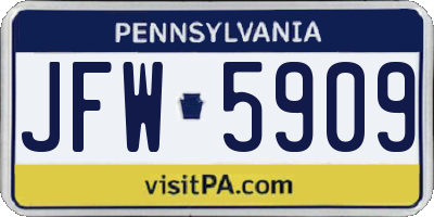 PA license plate JFW5909