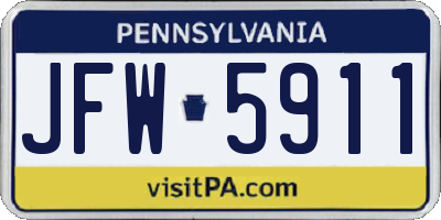 PA license plate JFW5911
