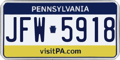 PA license plate JFW5918
