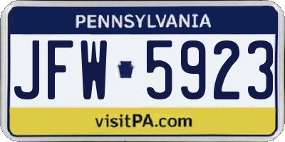 PA license plate JFW5923