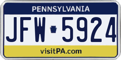 PA license plate JFW5924