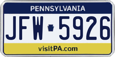 PA license plate JFW5926