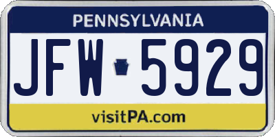 PA license plate JFW5929