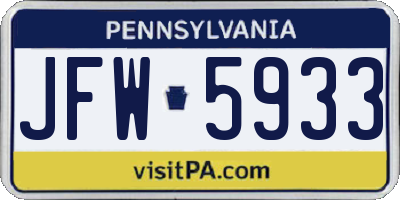 PA license plate JFW5933
