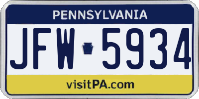 PA license plate JFW5934