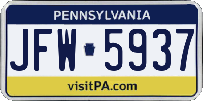 PA license plate JFW5937