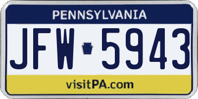 PA license plate JFW5943