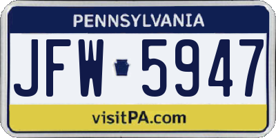PA license plate JFW5947