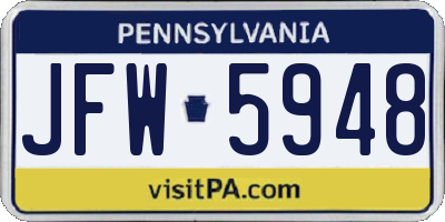 PA license plate JFW5948
