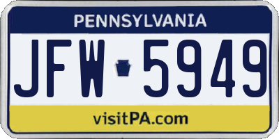 PA license plate JFW5949