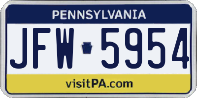 PA license plate JFW5954