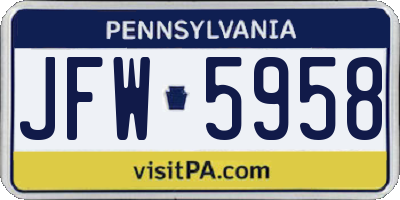 PA license plate JFW5958