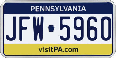 PA license plate JFW5960