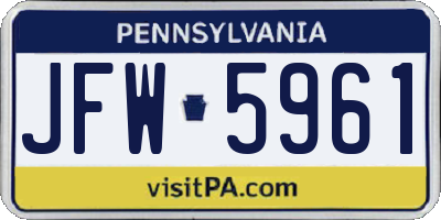 PA license plate JFW5961