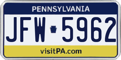 PA license plate JFW5962
