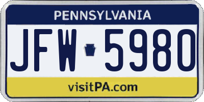 PA license plate JFW5980