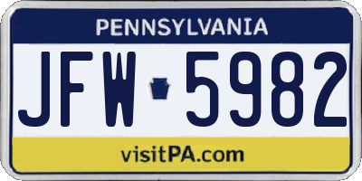 PA license plate JFW5982