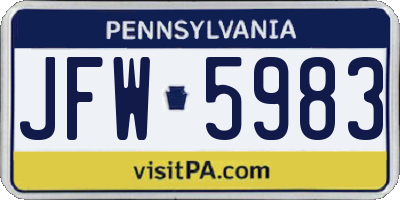 PA license plate JFW5983