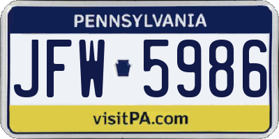 PA license plate JFW5986