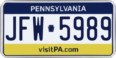 PA license plate JFW5989